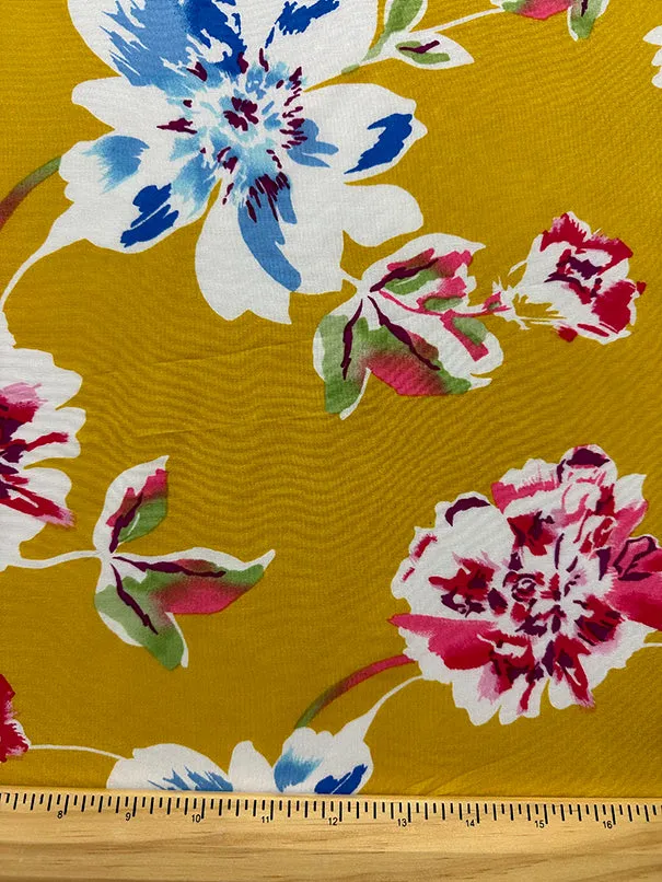 1 1/4 YD PC-Mustard Multi Floral Print Woven Challis Fabric