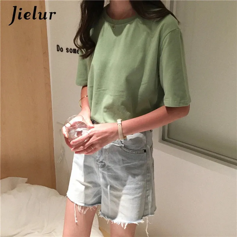 15 Colors Women's T-shirts Loose Casual Harajuku Basic Tee Shirt Summer Korean Female T-shirt S-XL Apricot White Tops