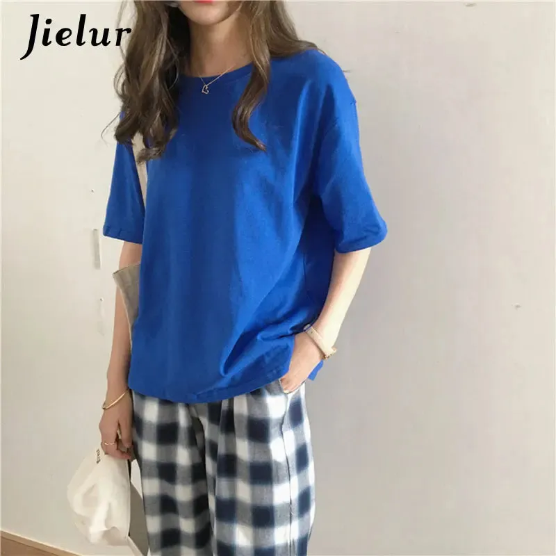 15 Colors Women's T-shirts Loose Casual Harajuku Basic Tee Shirt Summer Korean Female T-shirt S-XL Apricot White Tops