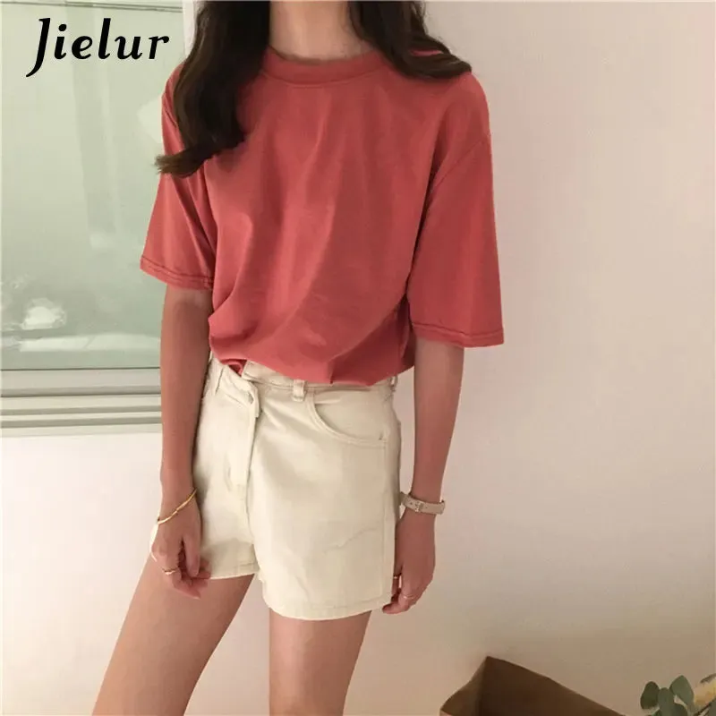 15 Colors Women's T-shirts Loose Casual Harajuku Basic Tee Shirt Summer Korean Female T-shirt S-XL Apricot White Tops