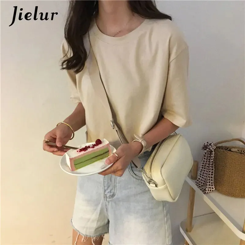 15 Colors Women's T-shirts Loose Casual Harajuku Basic Tee Shirt Summer Korean Female T-shirt S-XL Apricot White Tops