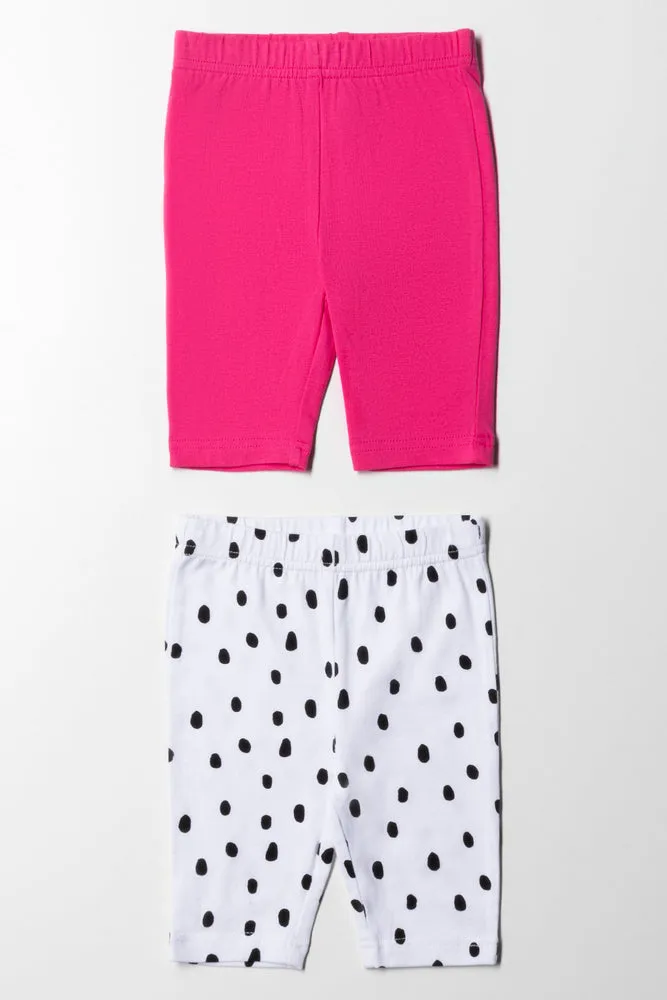 2 Pack Spot Cropped Leggings Pink & White