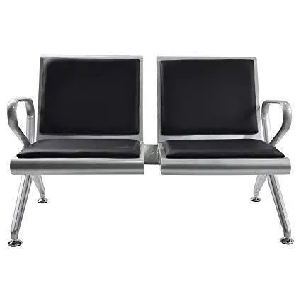 2 Seater Stainless Steel Bench with Leather Cushion-Black