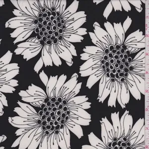 3 5/8 YD PC-Black/White Floral Bloom Nylon Knit Fabric