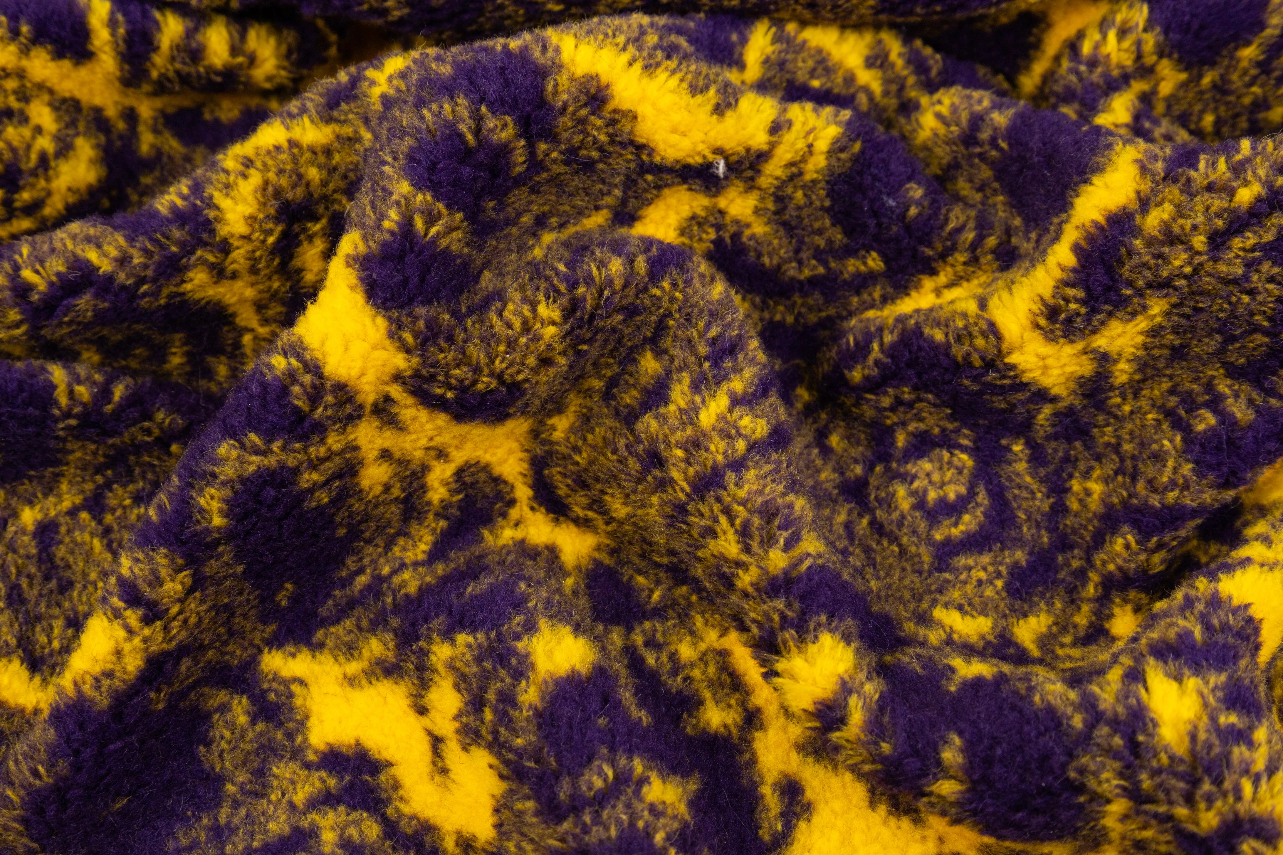 Abstract Italian Faux Fur Sherpa Fleece - Purple / Yellow