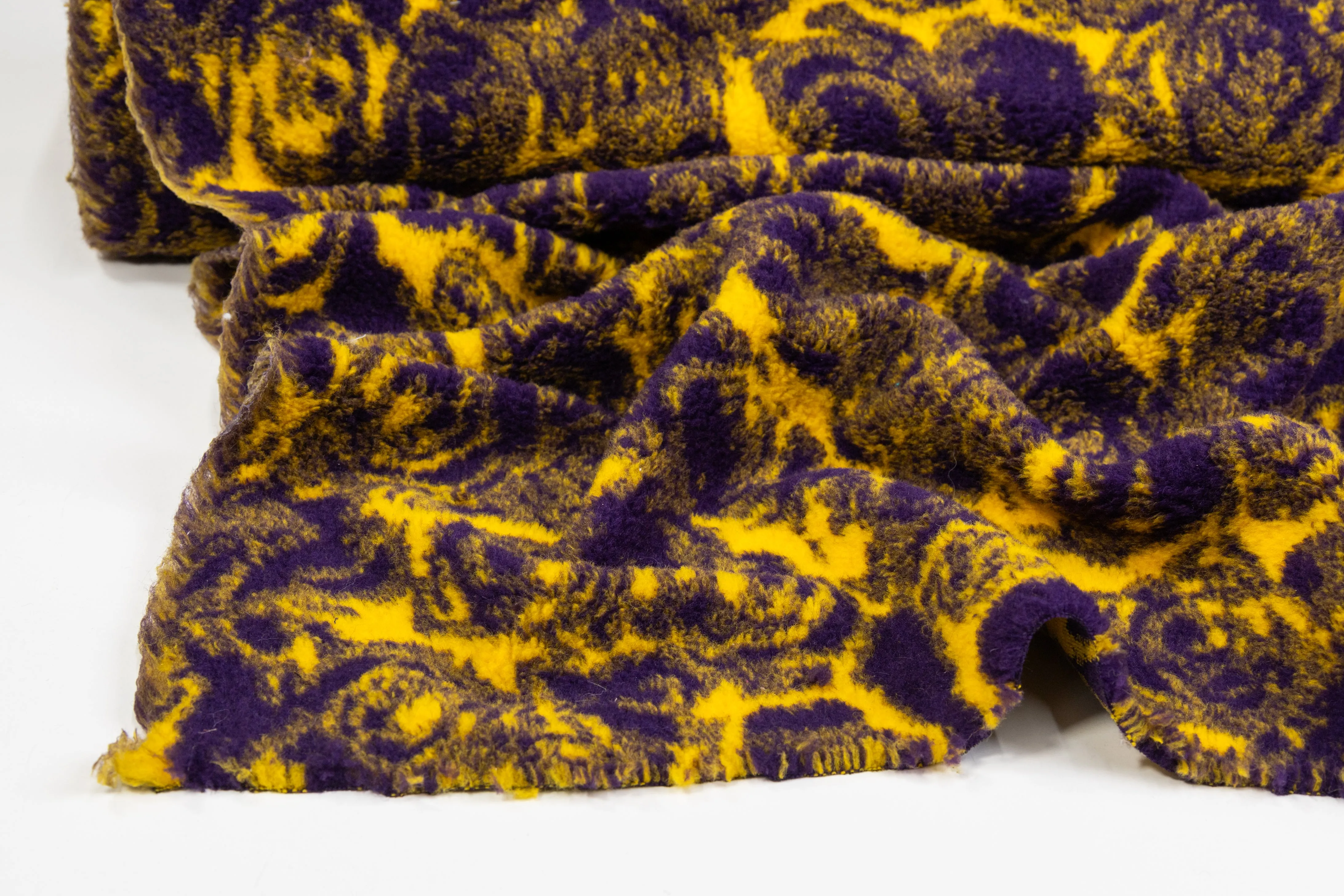 Abstract Italian Faux Fur Sherpa Fleece - Purple / Yellow