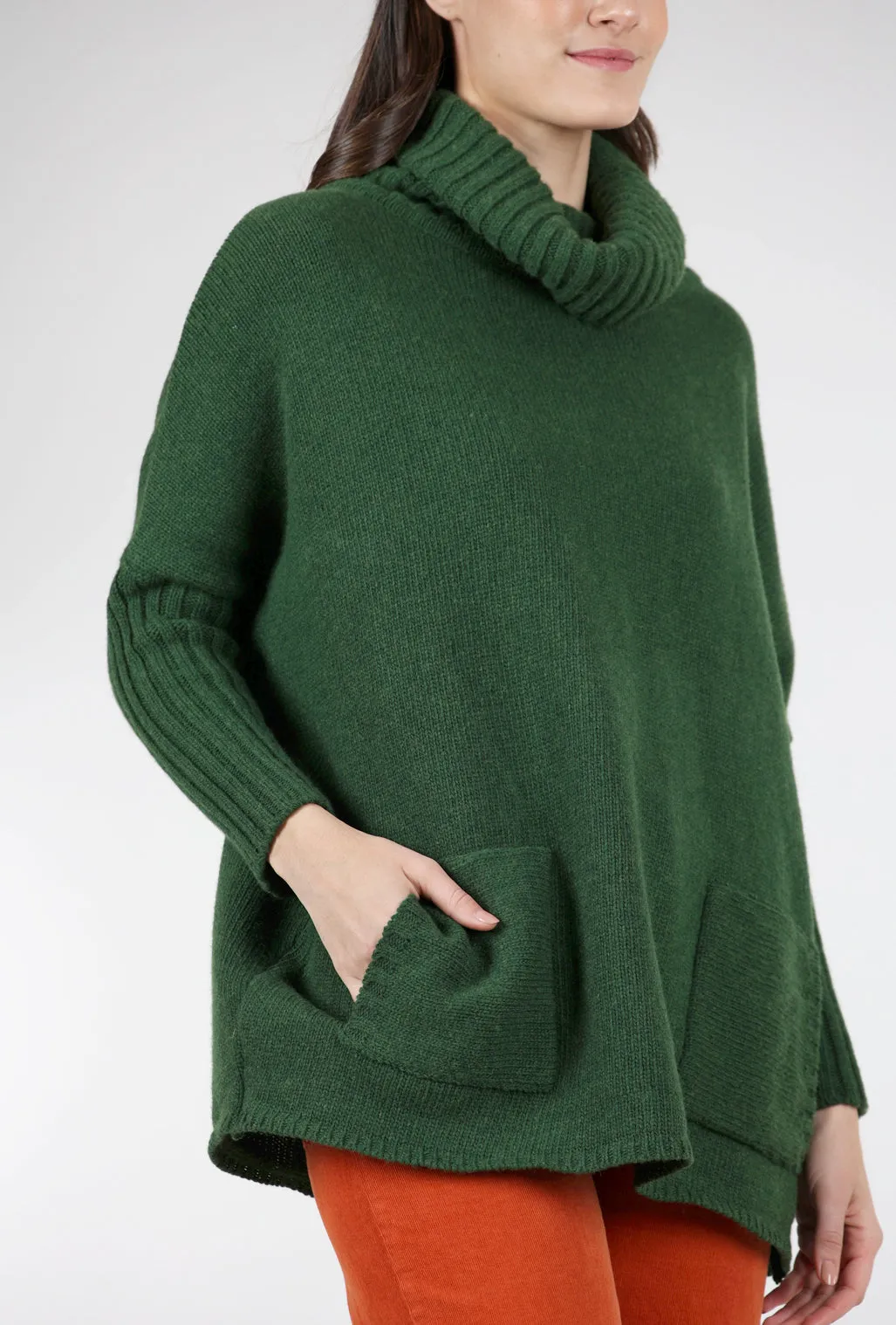 Adela Pocket Turtleneck Sweater, Forest Green