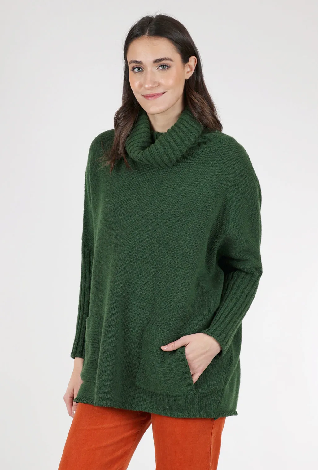 Adela Pocket Turtleneck Sweater, Forest Green