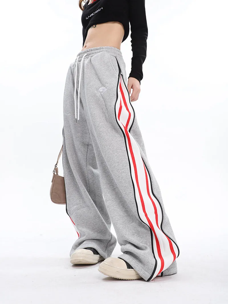 Aleah Zip Up Reveal Stripes Solid Color Long Straight Leg Sweatpants