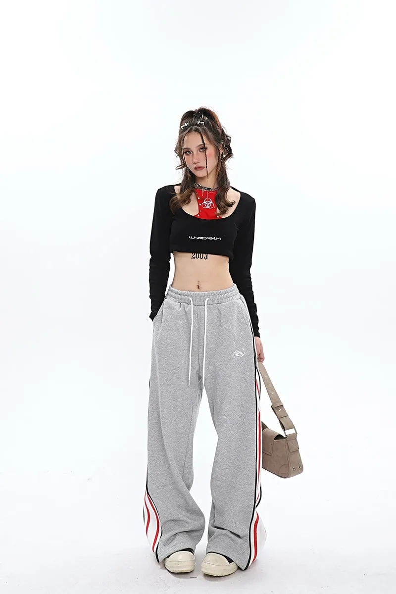 Aleah Zip Up Reveal Stripes Solid Color Long Straight Leg Sweatpants