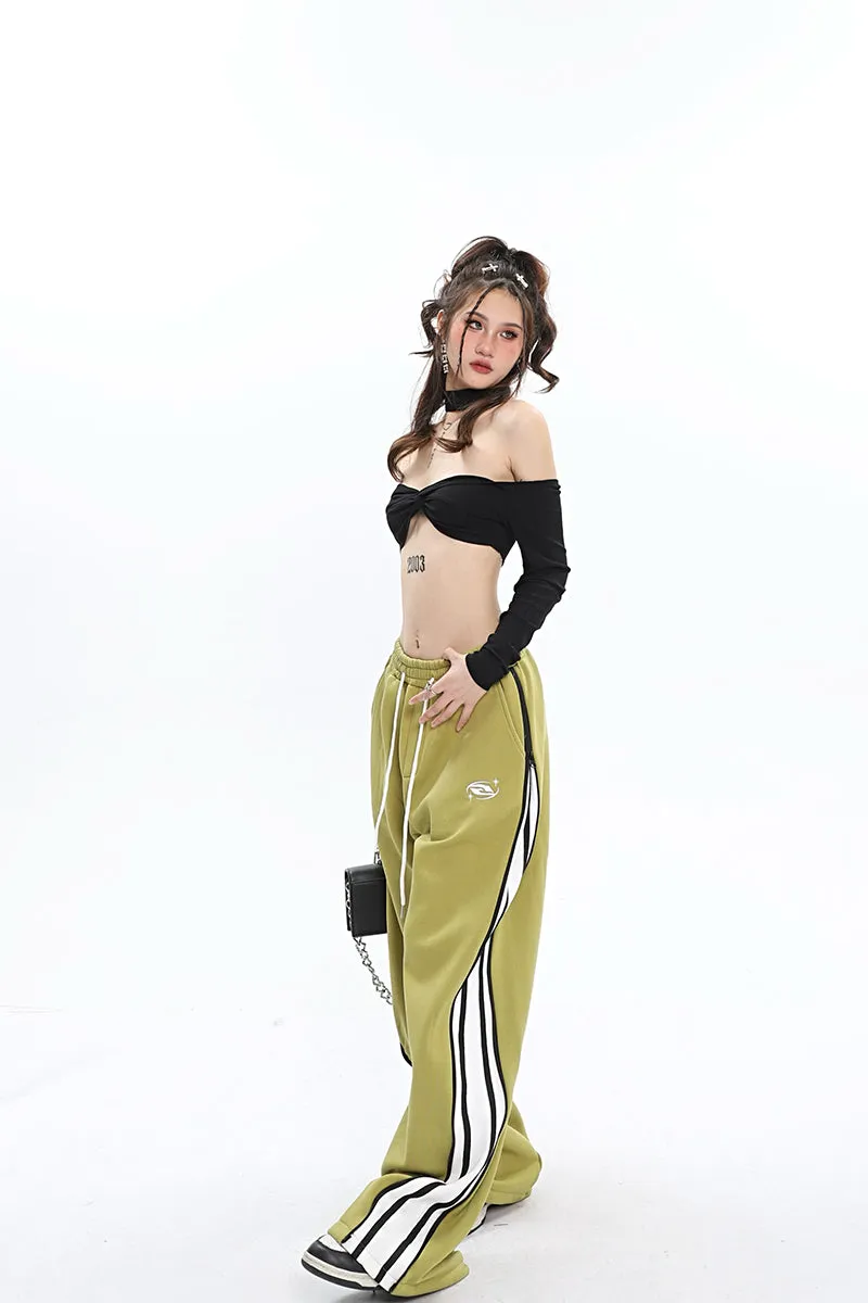 Aleah Zip Up Reveal Stripes Solid Color Long Straight Leg Sweatpants