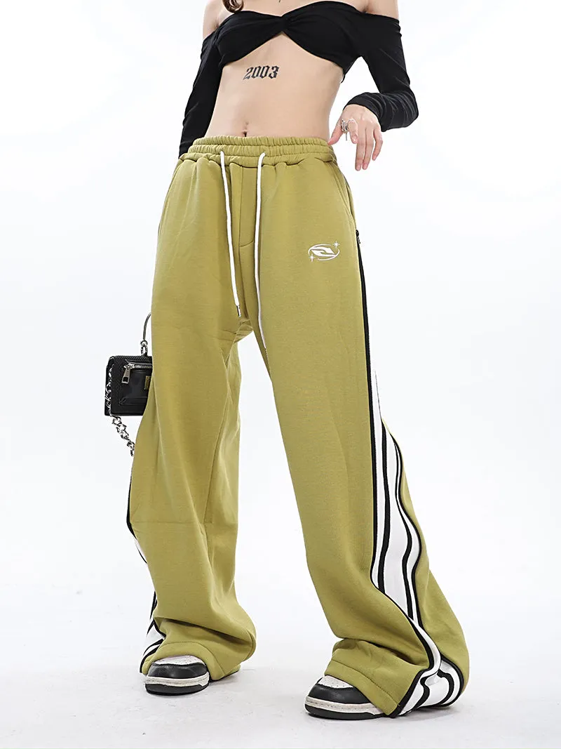 Aleah Zip Up Reveal Stripes Solid Color Long Straight Leg Sweatpants