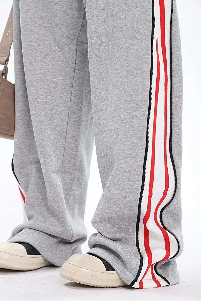 Aleah Zip Up Reveal Stripes Solid Color Long Straight Leg Sweatpants