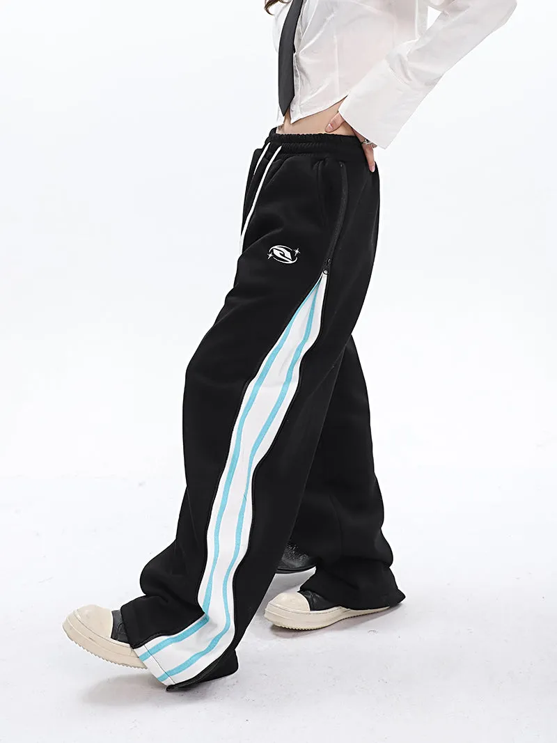 Aleah Zip Up Reveal Stripes Solid Color Long Straight Leg Sweatpants