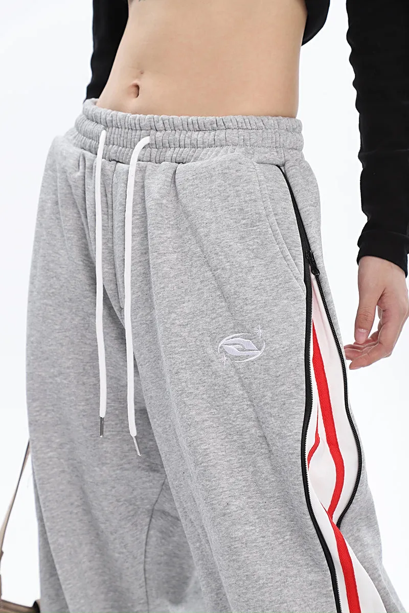 Aleah Zip Up Reveal Stripes Solid Color Long Straight Leg Sweatpants