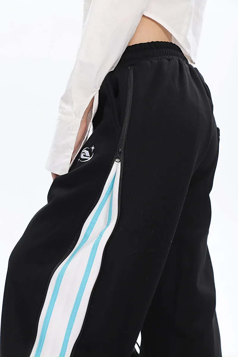 Aleah Zip Up Reveal Stripes Solid Color Long Straight Leg Sweatpants