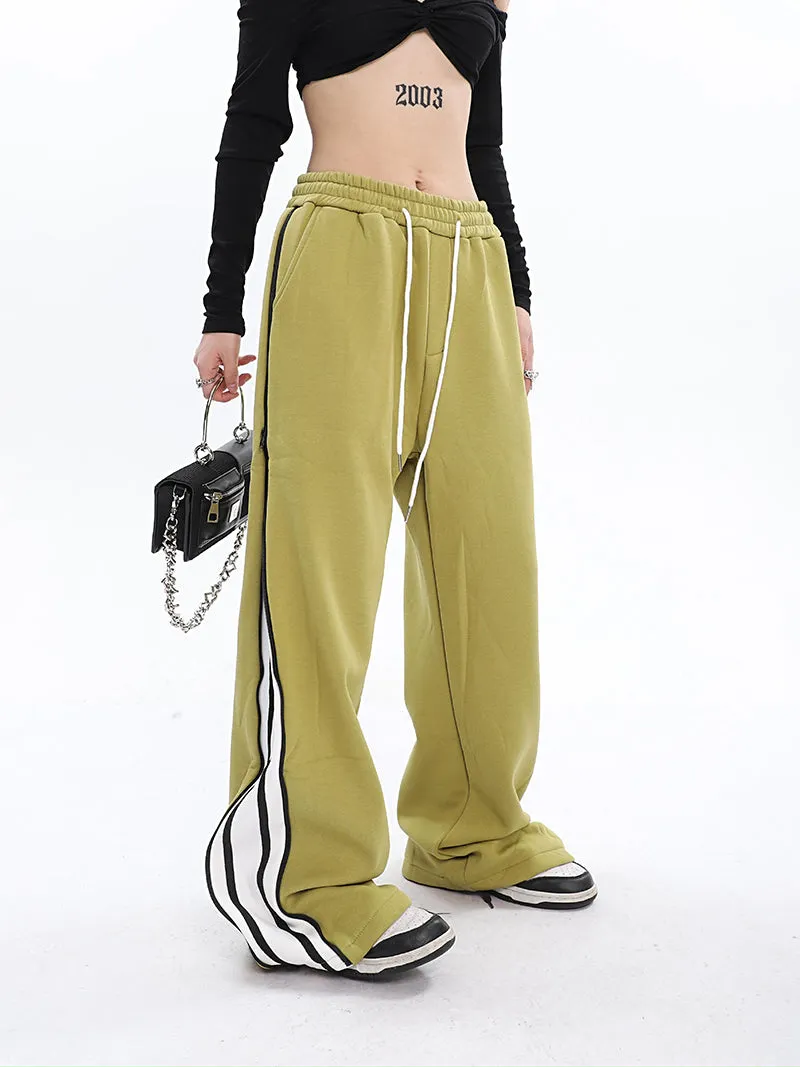 Aleah Zip Up Reveal Stripes Solid Color Long Straight Leg Sweatpants