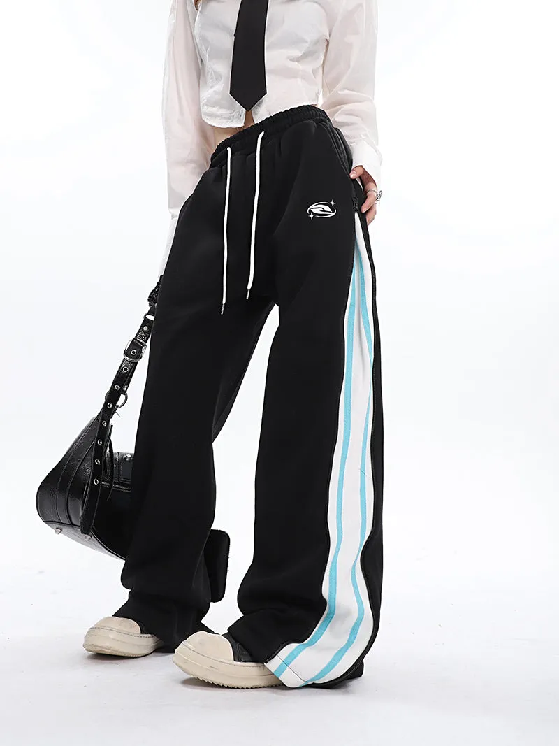 Aleah Zip Up Reveal Stripes Solid Color Long Straight Leg Sweatpants