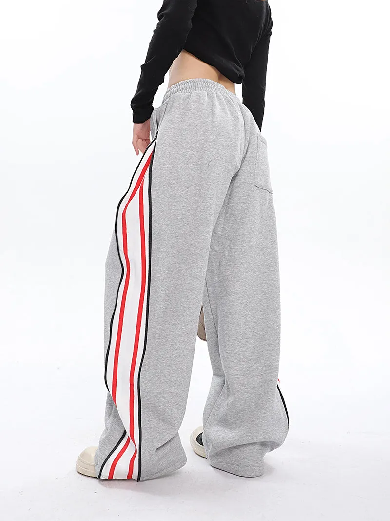 Aleah Zip Up Reveal Stripes Solid Color Long Straight Leg Sweatpants