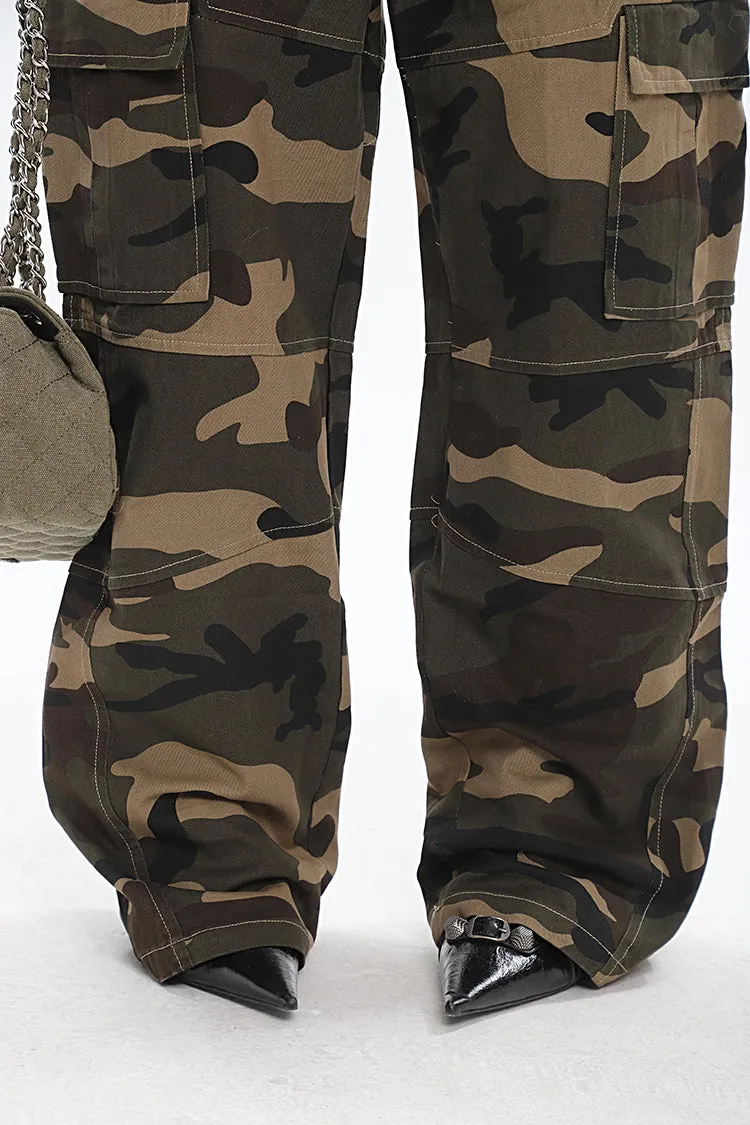 Alissa Army Green Camouflage Straight Leg High Waist Cargo Pants