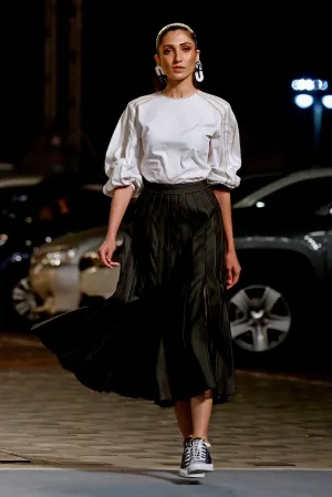 Asymmetrical Skirt with Contrast Top-stitch Detail