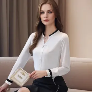 Autumn Office Lady Elegant Long Sleeve Chiffon Spring Casual Tops Top