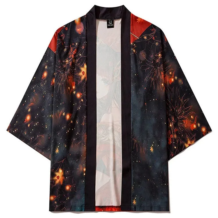 Autumn Red Fire Anime Girl Kimono Outerwear