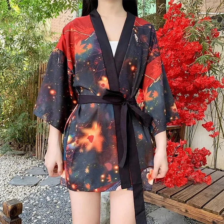 Autumn Red Fire Anime Girl Kimono Outerwear