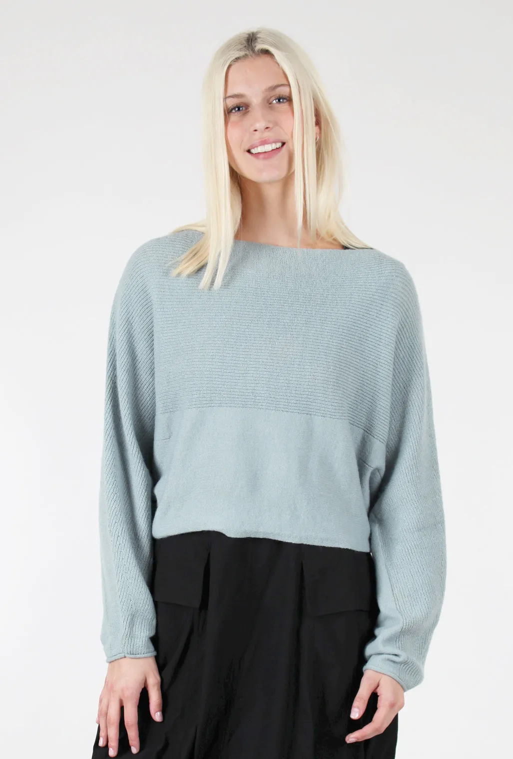 Batwing-Sleeve Crop Sweater, Balsam