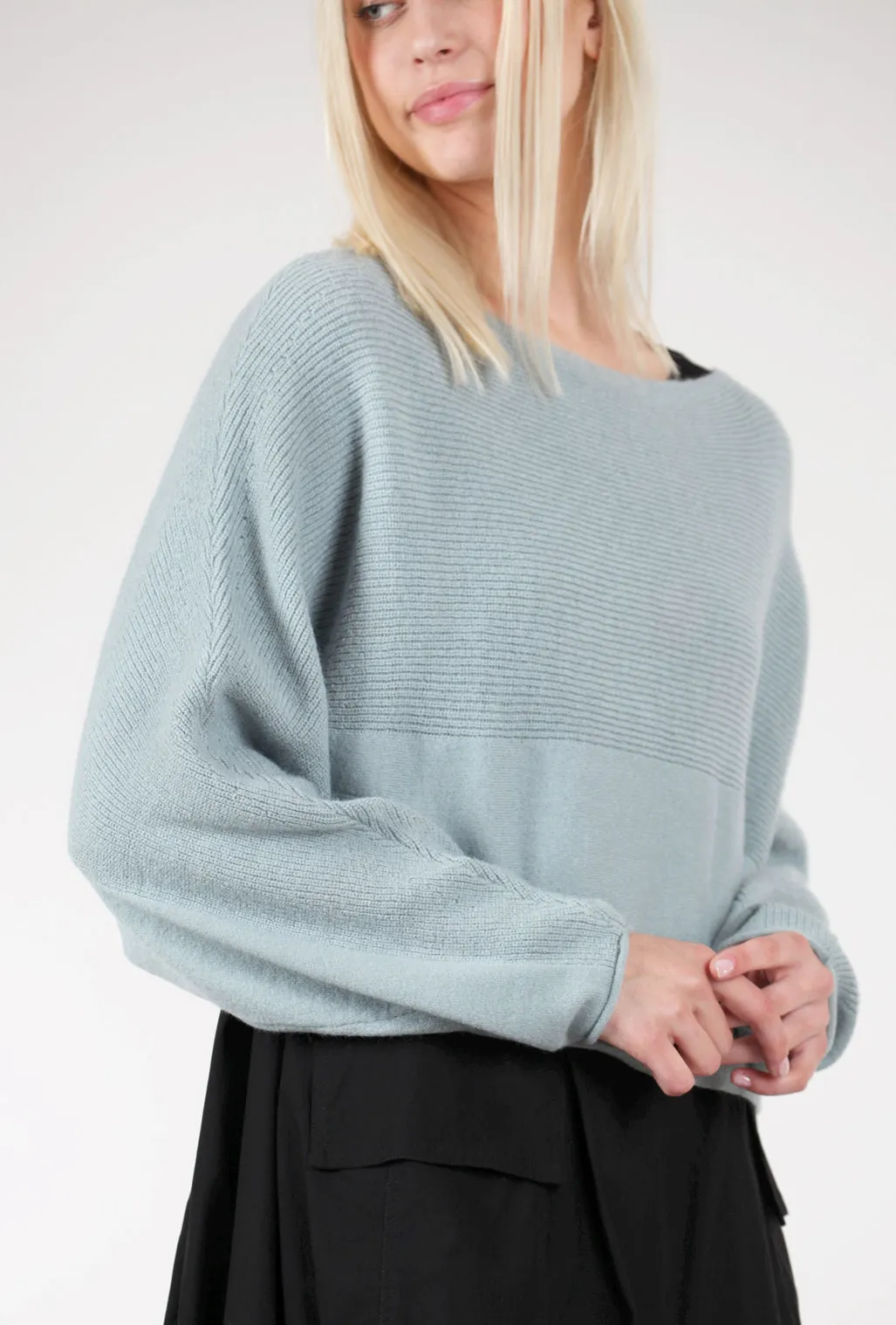 Batwing-Sleeve Crop Sweater, Balsam