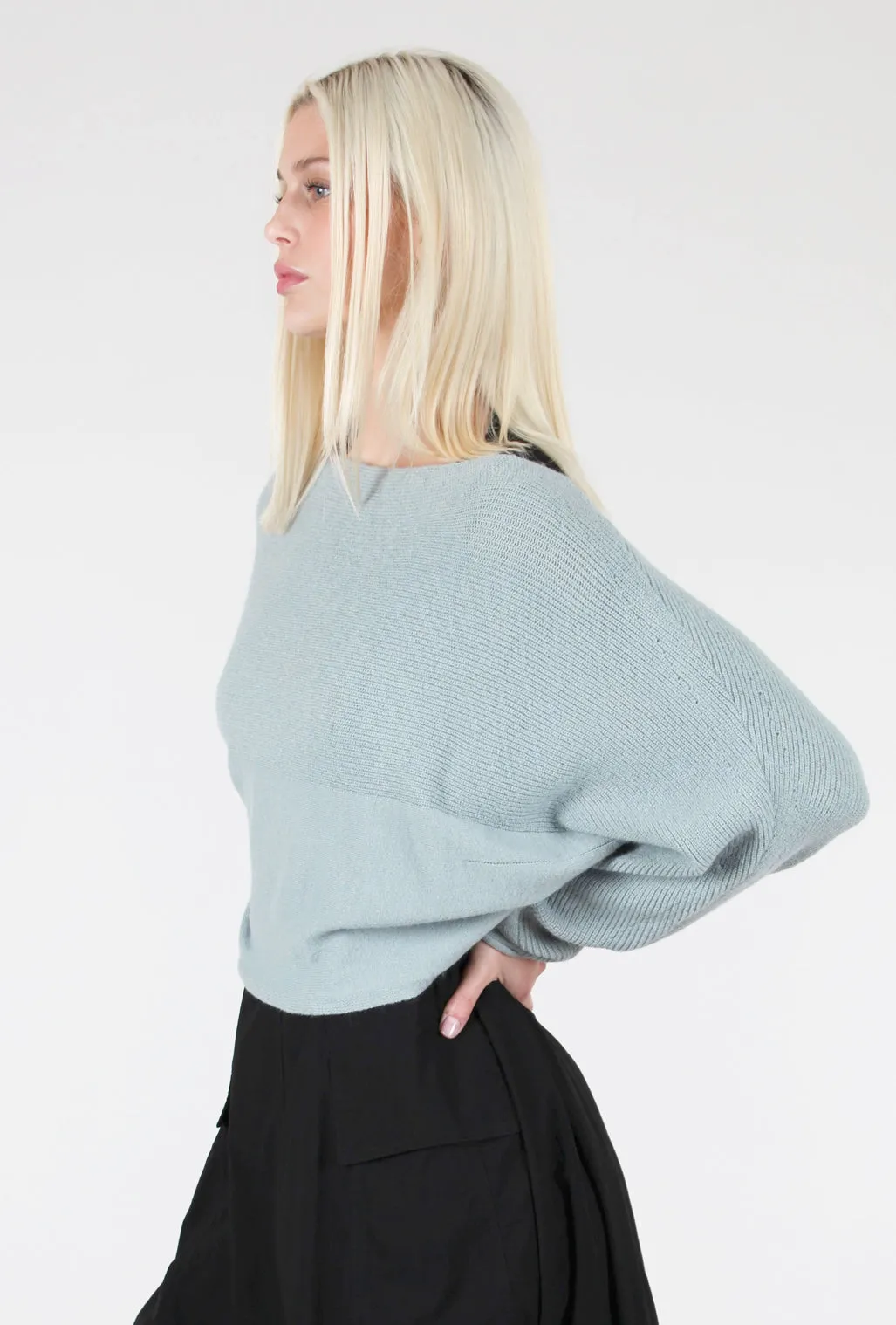 Batwing-Sleeve Crop Sweater, Balsam