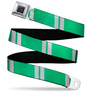 BD Wings Logo CLOSE-UP Black/Silver Seatbelt Belt - Hash Mark Stripe Double Green/Silver Webbing