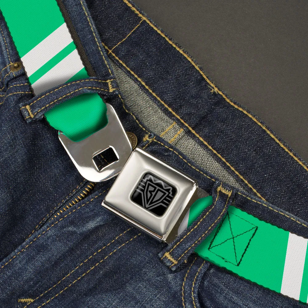 BD Wings Logo CLOSE-UP Black/Silver Seatbelt Belt - Hash Mark Stripe Double Green/Silver Webbing