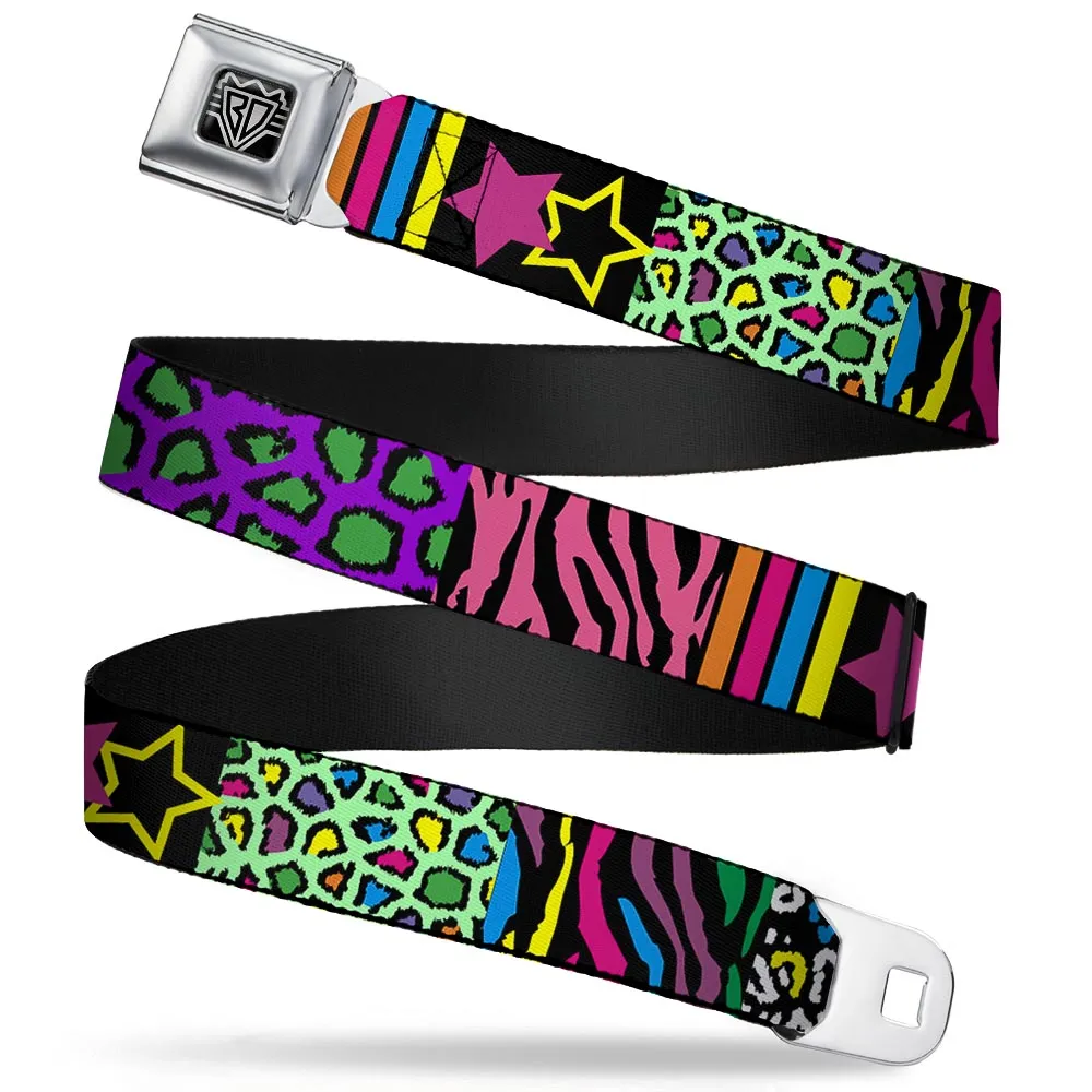 BD Wings Logo CLOSE-UP Full Color Black Silver Seatbelt Belt - Animal Skins & Stripes 2 Webbing