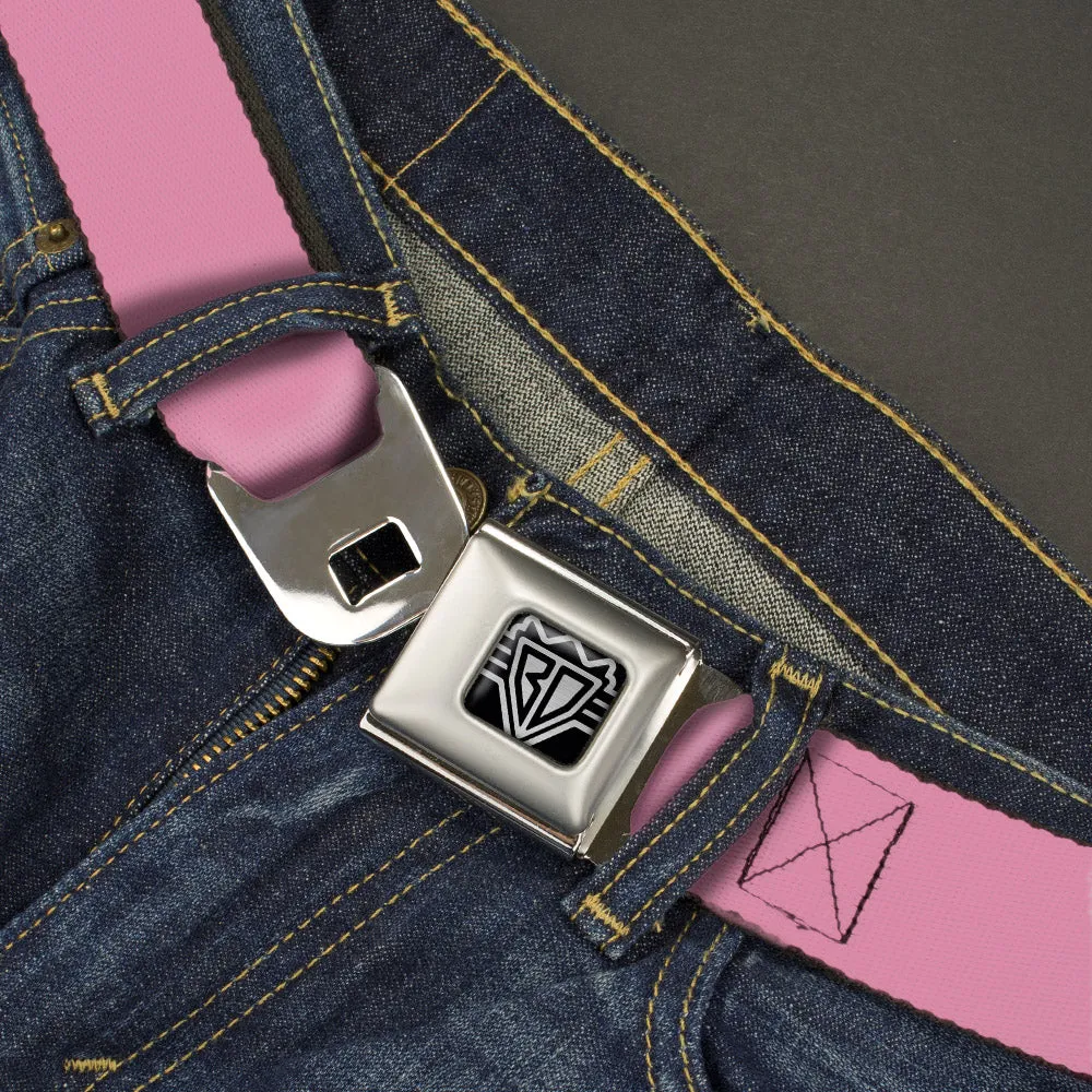 BD Wings Logo CLOSE-UP Full Color Black Silver Seatbelt Belt - Baby Pink Print Webbing