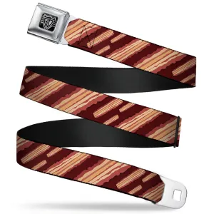 BD Wings Logo CLOSE-UP Full Color Black Silver Seatbelt Belt - Bacon Slices Maroon Webbing