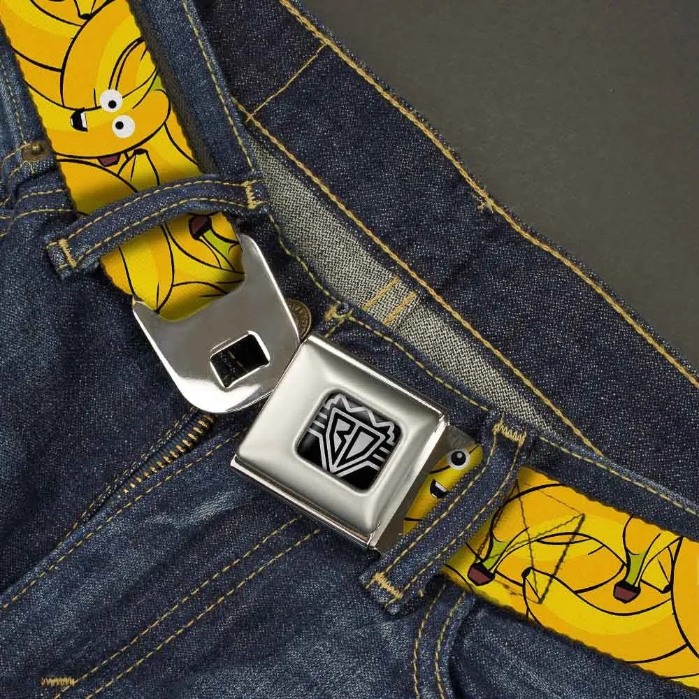 BD Wings Logo CLOSE-UP Full Color Black Silver Seatbelt Belt - Bananas Stacked Cartoon Yellows Webbing