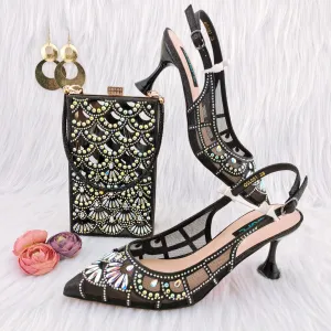 Beautifical African Women Silver Gold Luxury Designer Shoe And Bags Sets for wedding  QSL061