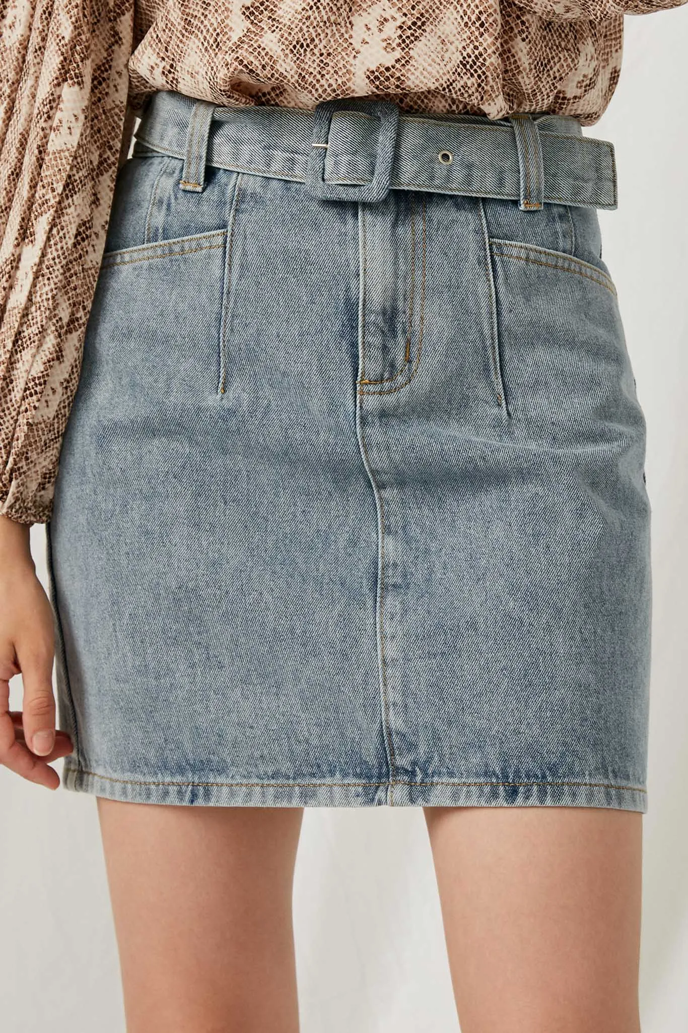 Belted Denim Skirt