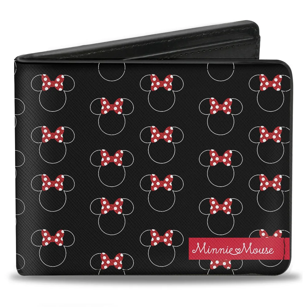 Bi-Fold Wallet - Minnie Mouse Icon Monogram MINNIE MOUSE Banner Black White Red by Buckle-Down