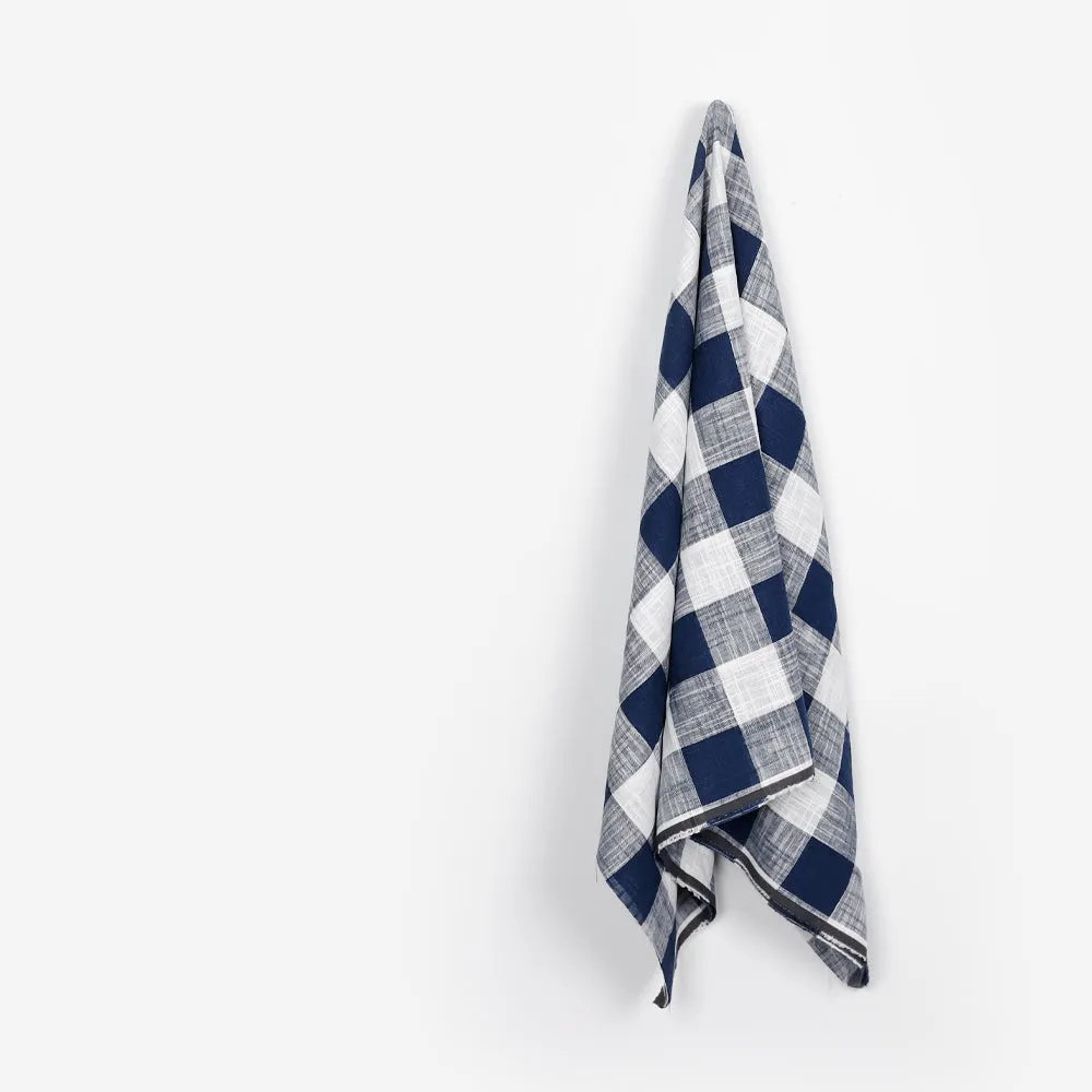 Big Gingham Slubby Cotton - Bright Navy (remnant)