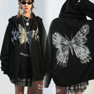 Black Alt Goth Grunge Butterfly Hoodie