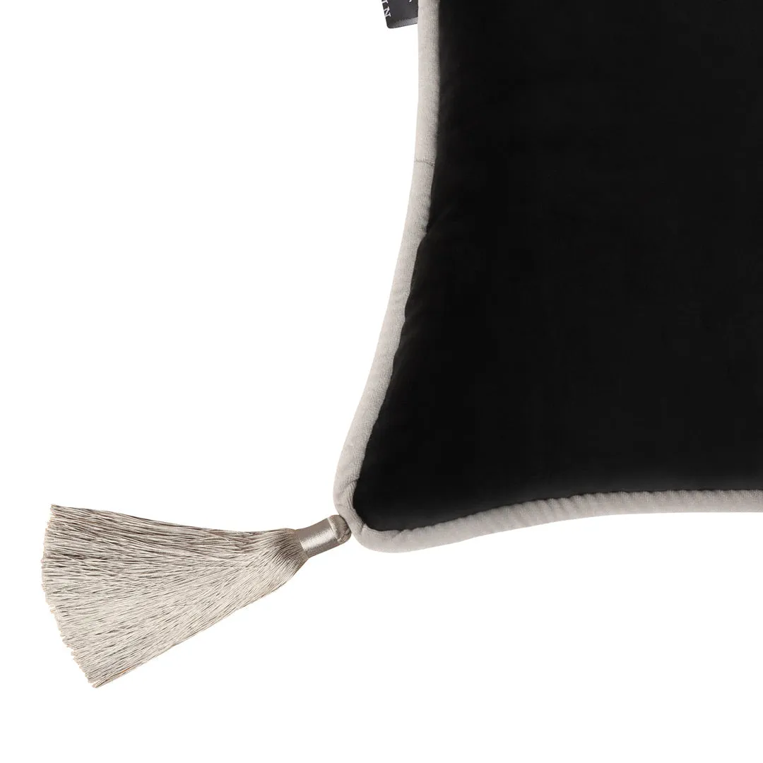 Black Velvet Rectangular Cushion with Tassels