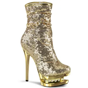 BLONDIE-R-1009 Pleaser Shoes Clearance Sale Gold Sequined Sexy High Heel Boot