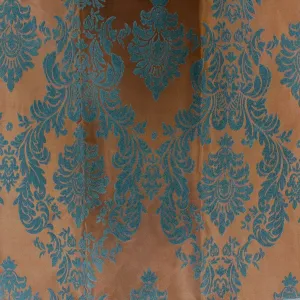 Brown | Aqua Blue Damask Flocking Velvet Taffeta Fabric