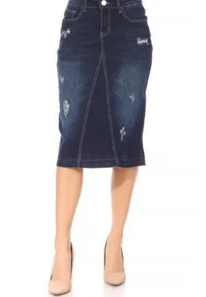 Button Dist Tri-Front Denim Skirt