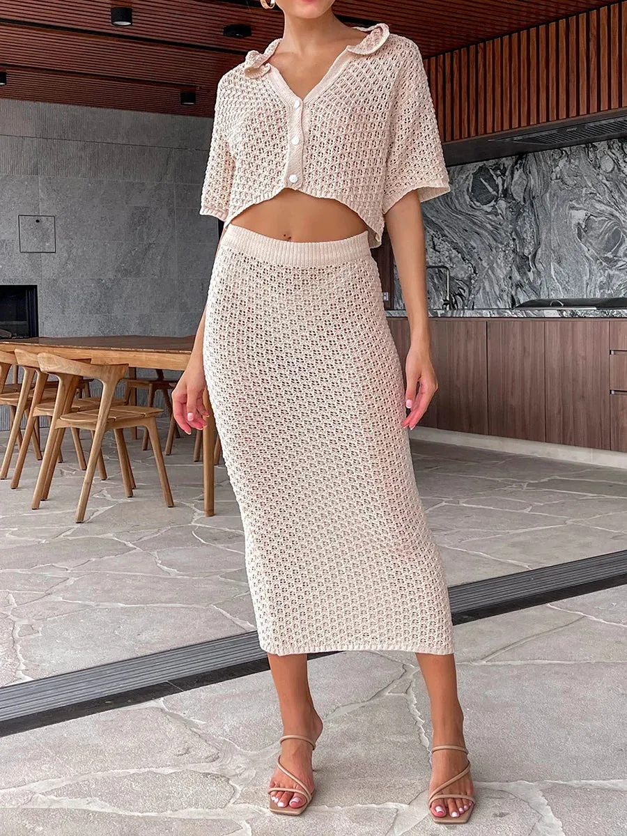 Casual Crochet Knit High Waist Slit Long Dress Skirt