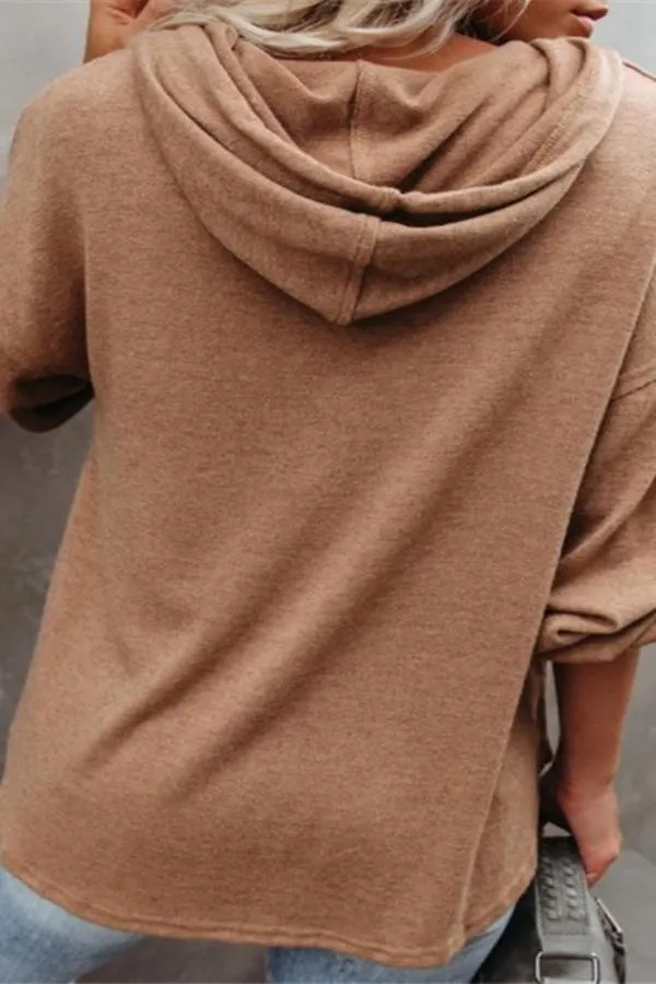 Casual Long Sleeve Hood Buttons Sweatshirt