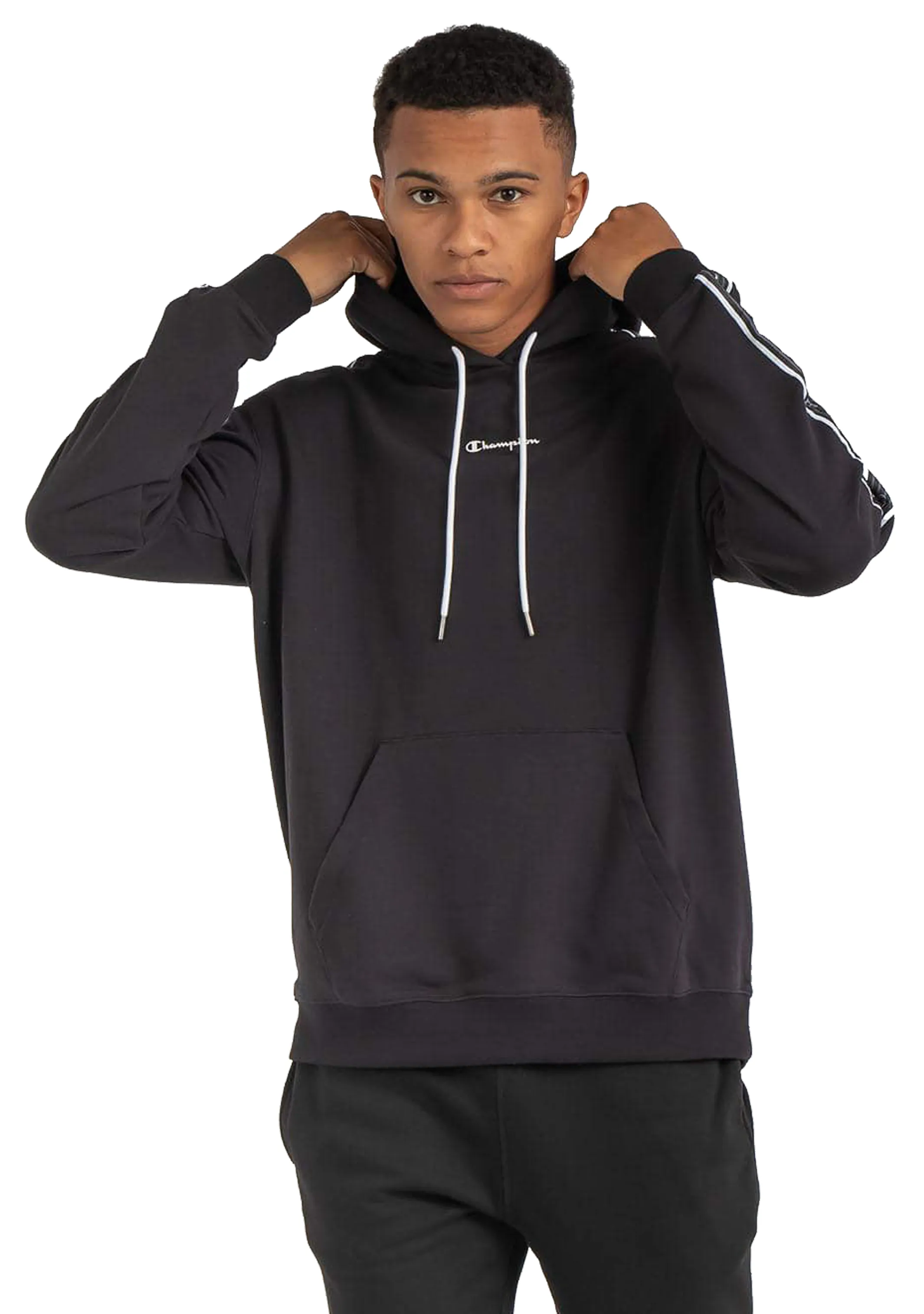 Champion Mens EU Taping Hoodie Black <br> AVWUA1 BLK