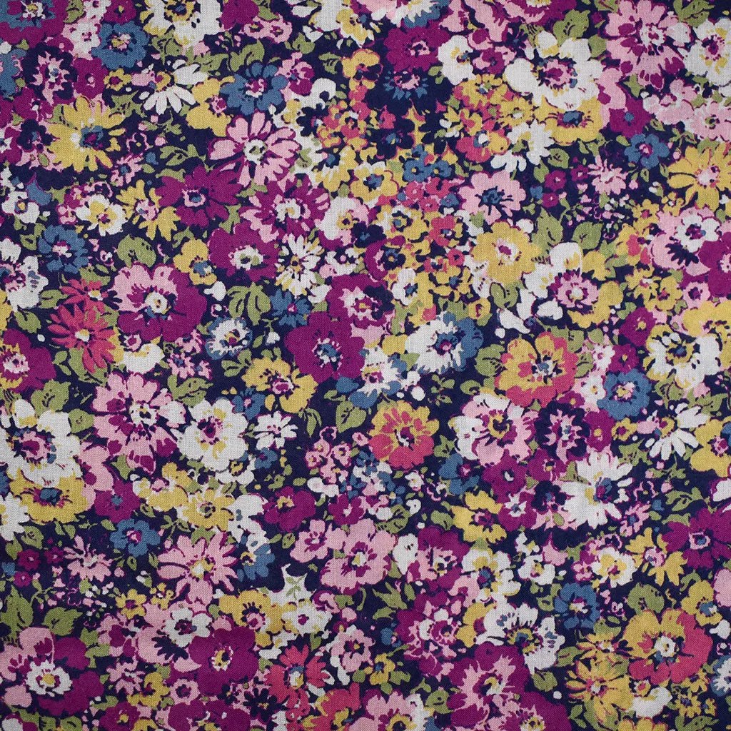 Chelsea Garden Packed Floral Cotton Lawn Plum/Navy